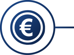 Weiß, blaues Icon mit einem Eurozeichen.